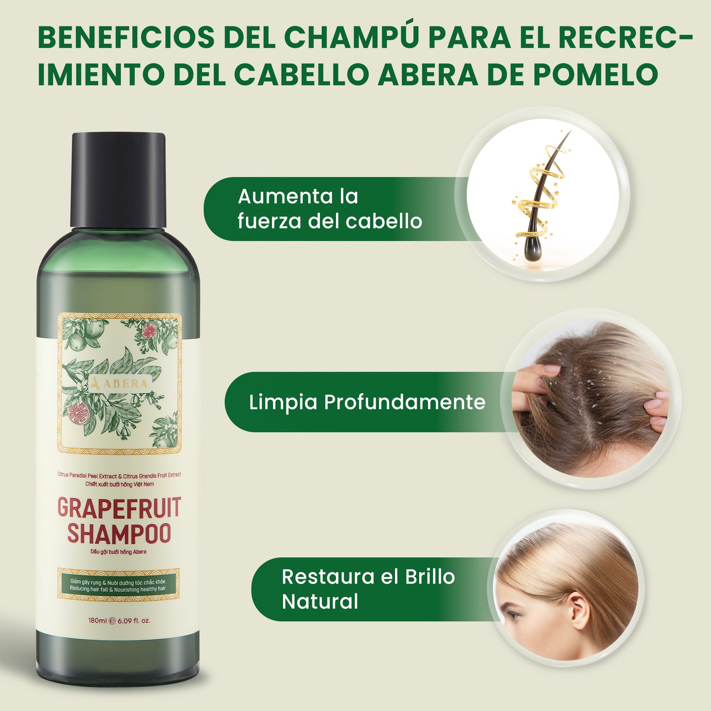 Suero para el Crecimiento Capilar y Champú de Pomelo Abera 6.09 oz